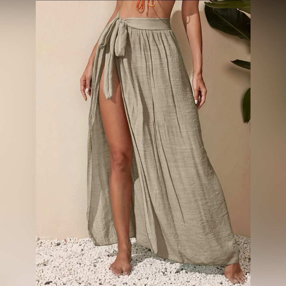 Bohemian Travel Sexy Simple Wrap Cover Up Skirt Leopard Print Solid Color NEW - Picture 3 of 7